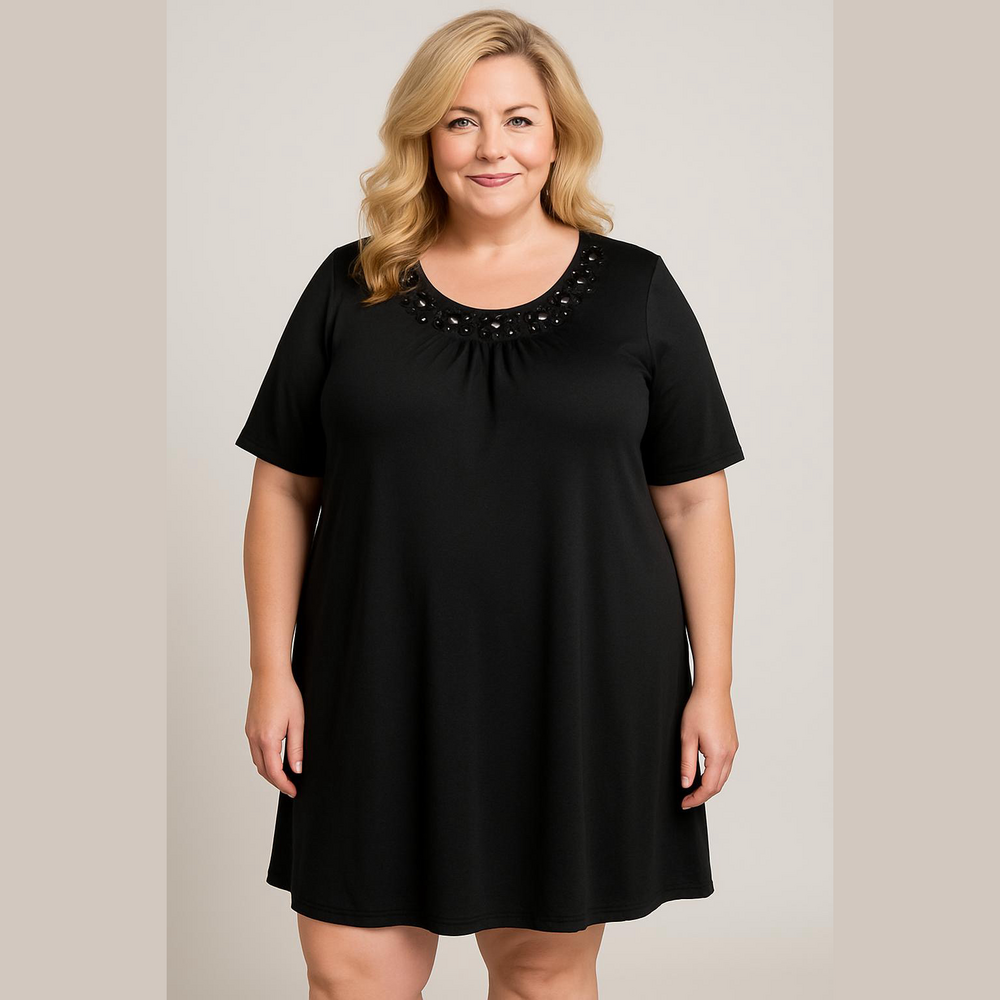 MAGGIE BARNES BLACK DRESS BLACK JEWEL EMBELLISHMENTS